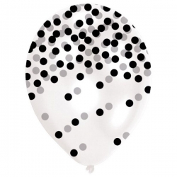 Balony przezroczyste transparentne Czarne Kropki Konfetti 6 szt. 28 cm